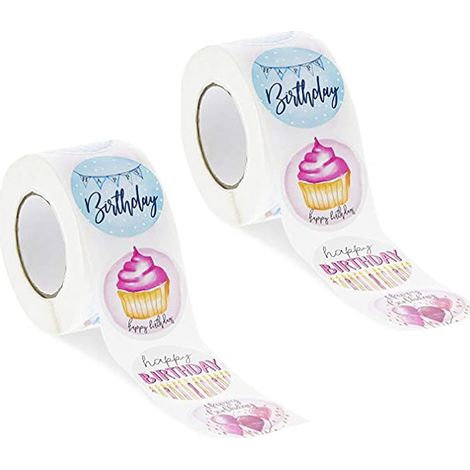 2 Rollen Aquarell-Geburtstagsaufkleber (500 Stück, 1 Zoll) (1/5)