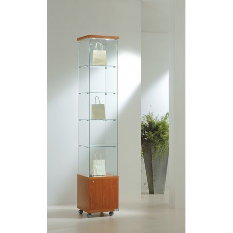Vetrina Cristalli Temperati con Mobile e Faretti 40x40x220cm LL OF422M Made in Italy Colore Ciliegio (1/5)