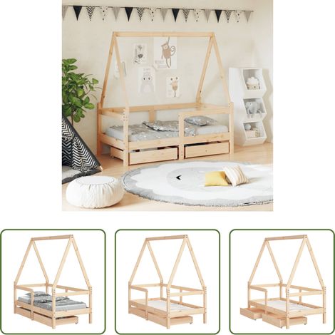 vidaXL Lit enfant maison - Cadre de lit enfant avec tiroirs 70x140 cm bois de pin massif (1/5)