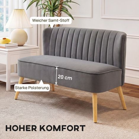 Canapé 2 places vintage, assise gris anthracite, piètement en bois massif, 117 x 56,5 x 77 cm (1/4)