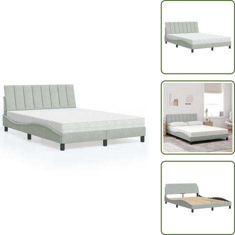 Lit avec matelas gris clair 140x200 cm velours - Lit Double - Lit Capitonné - Lit Design - Lit Velours - Literie (1/5)