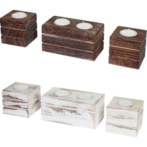 Set 2-1-1 bougeoir pour bougies à chauffe-plat Leuca, style shabby, vintage - blanc (1/5)