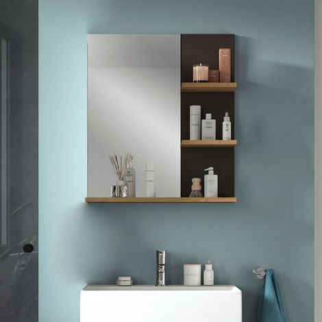 Miroir de salle de bain 63x16x73cm décor naturel et anthracite - KANUT (1/5)