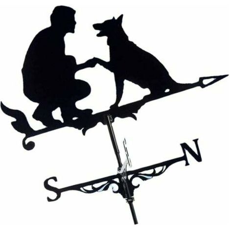 QORVA-Girouette En Métal Homme Chien Girouette Décorative Jardin Cour Indicateur De Direction Du Vent Toit Jardin Vitesse Du Vent Spinner Décorations Pour Ornements Extérieurs Ferme Cour Jardin