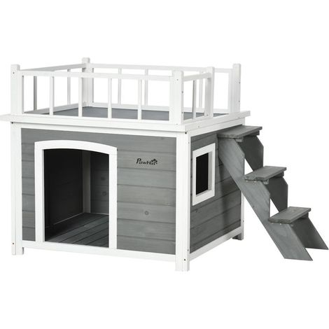 CASETTA PER CANI CON TERRAZZA SCALETTA E FINESTRA 121X77X78CM GRIGIO CHIARO (1/5)