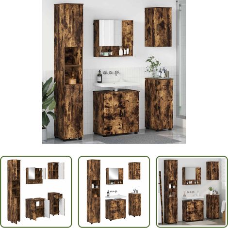 Badezimmer-Schränke - Badezimmermöbel-Set mit Schubladen 5 pcs Geräucherte Eiche (1/5)