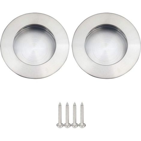 Poignée de porte coulissante ronde 65mm – Acier inoxydable 304 – Finition brossée satinée – Pour portes en bois dur (1/5)