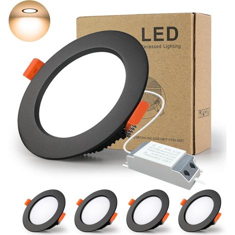 Spot Led Encastrable Noir Extra Plat, 10 Pack 5W 500LM = 50W incandescence, IP44, Blanc Froid 6000K, AC 220-240V,Découpe 70-80mm,Rond plafond encastré Pour salle de bain,Cuisine,Salon,Couloir