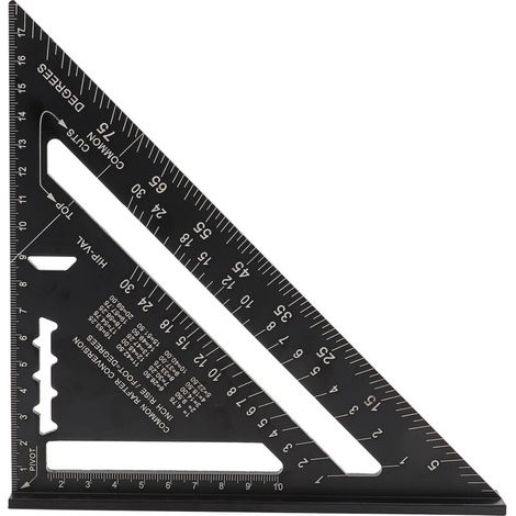 Ulisem7" Rapporteur d'angle de triangle, couleur noire, Équerre Triangle Règle d'Angle Rapporteur en alliage d'aluminium (Métrique) (1/4)