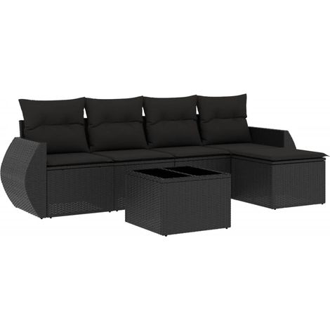 Maison Exclusive - Set Divano da Giardino 6 pz con Cuscini Nero in Polyrattan (1/3)