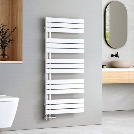 EMKE Sèche-serviettes à Eau Chaude Panneau Plat, Sèche-serviettes connexion latérale pour, Blanc 1320x600mm 798Watts