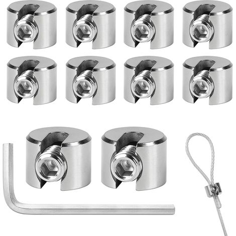 10PCS Stainless Steel Cable Clamps, 316 Stainless Steel Cable Clamps with Hexagonal Screw Wrench, Rope Clamp for Wire Rope, Clothesline Tensioner, Cable Tensioner, 2mm M4 (1/5)