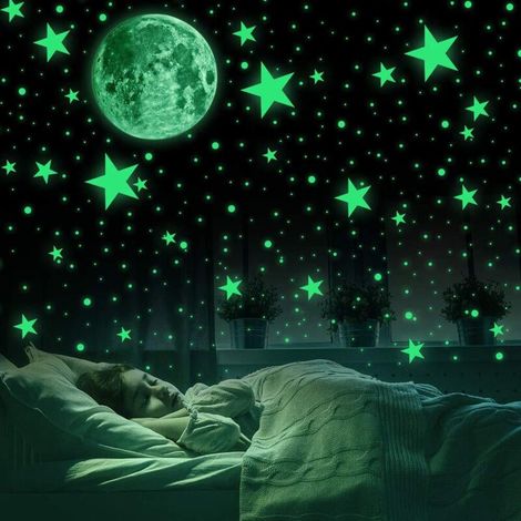 Stickers lumineux pour chambre d'enfant stickers muraux 435 pcs autocollants spots lumineux et lune stickers muraux 30cm pour ciel étoilé, étoiles brillantes et stickers lumière fluorescente (1/5)