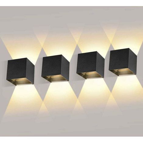 4 Pack Applique Murale Interieur/Exterieur 12W Avec Angle de Faisceau Réglable Appliques Murales LED 3000K Blanc Chaud Lampe Murale Etanche IP65 Applique Noire pour Salon Chambre (1/5)