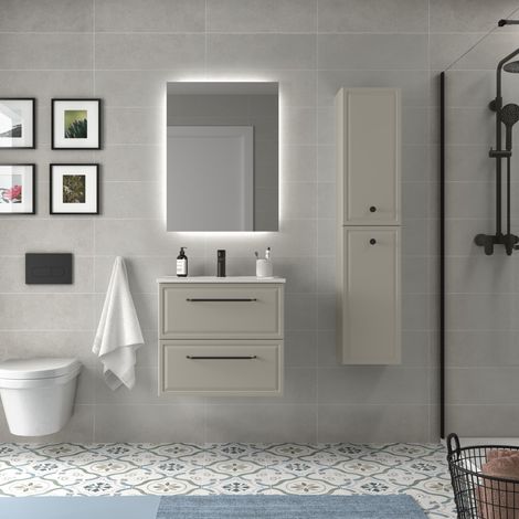 Mueble de Baño RUNA 70cm Gris mate 2 cajones Lavabo 1 poza Porcelana (1/5)