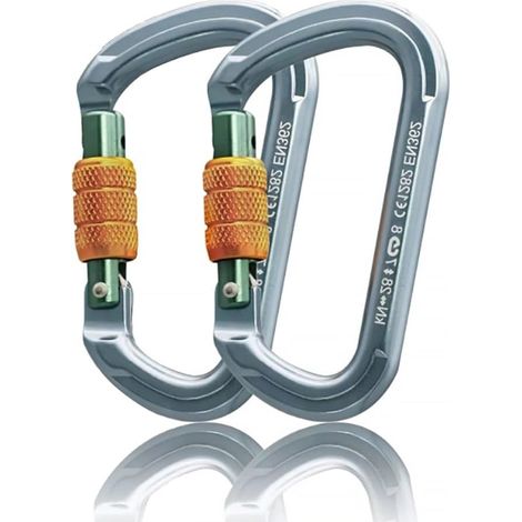 2 x Climbing Carabiners Self-Locking Carabiner Clips Aluminium Heavy Duty Carabiners for Climbing, Downhill Recalling (1/5)