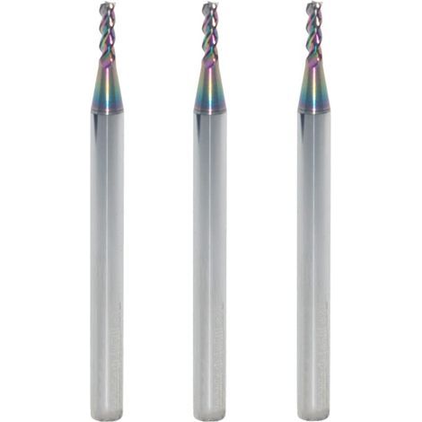 Fraise carrée en carbure de tungstène de 2 mm pour applications aluminium et cuivre, 3 dents, longueur 50 mm, queue de 4 mm, revêtement DLC, fraises CNC (3 pièces)