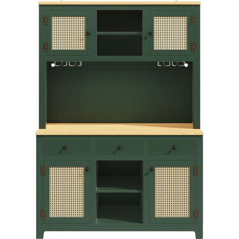 Aparador alto con luz LED USB, puertas de ratán PE y cajones 120x40x180 cm HOMVRA (1/5)