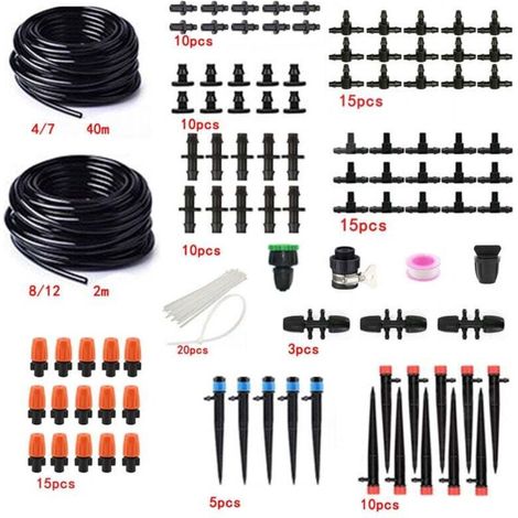 Doppelschlauch-Set für Tropfbewässerung, Garten, Balkon, Teich, Blumen – DIY-Bewässerung / Doppelschlauch 2 m + 40 m, orangefarbener Nebel, Yongquan, 8-Loch-Stielset – Crezuo