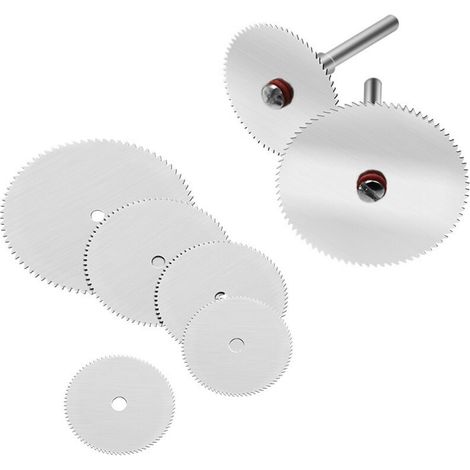 10 disques de perçage (cinq tailles, deux de chaque), quatre mandrins de 3 mm, lame de scie circulaire en acier inoxydable, disque de coupe pour outil rotatif, diamètre du trou : 2 mm. Diamètres des l (1/4)