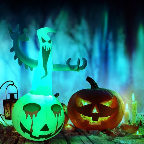 1pcsHalloween Gonflable Décoration Exterieur, Orange Citrouille Blanc Fantôme Lumière Up Halloween Décorations Ornements pour Jardin Maison Interieur Horreur Fête Cour Pelouse (1/4)