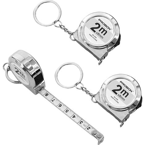 Lot de 2 mini mètre ruban, 2 m rétractables en acier avec porte-clés, outil de mesure de poche argenté pour la maison, le bureau, les projets (1/5)