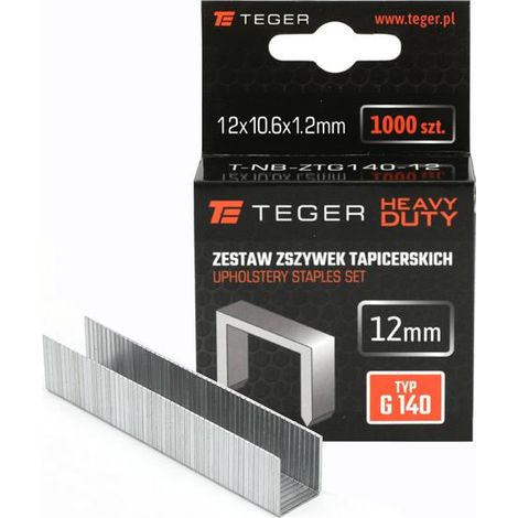 Set di graffette per tappezzeria resistenti (tipo G/140) 12/10,6/1,2 mm / 1000 pezzi / teger (1/2)