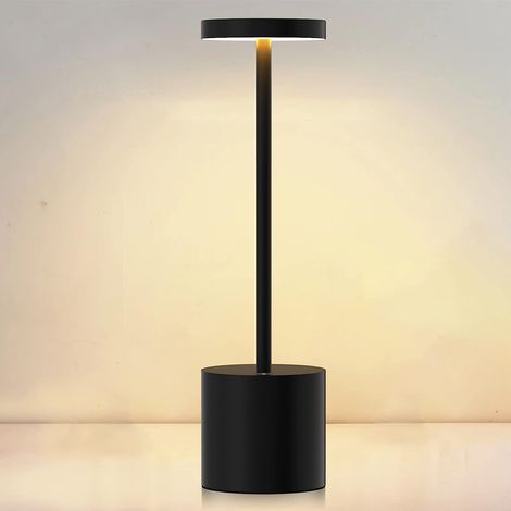Lampe à poser, sans fil, avec 2 modes d'éclairage, lumière dimmable LED, lampe de bureau, charge USB, en métal, créative pour restaurant/terrasse/dortoir (noir)32x8cm (1/5)