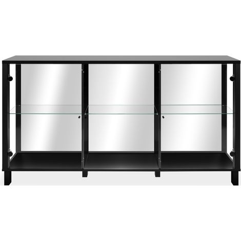 Credenza con spessore struttura 15 mm, lati in vetro, specchio sul fondo, struttura in MDF rivestito 10 cm 160 cm - ALBI