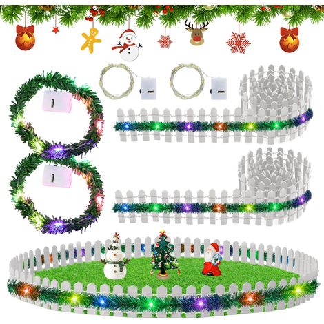 Accessoires de lutin miniature pour Noël, clôture de jardin miniature en bois, clôture de lutin décoration miniature, accessoires de maison de poupée LED avec guirlande lumineuse LED, décoration de (1/5)
