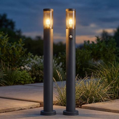 2x Außenstehleuchte Außenleuchte LED Bewegungsmelder Anthrazit Edelstahl H110 cm (1/5)
