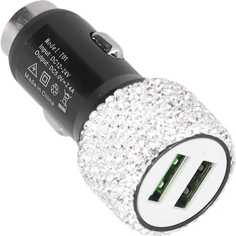 Chargeur de voiture USB, adaptateur USB 5V, décoration strass, double port, charge rapide, accessoire de décoration intérieure pour voiture (1/5)