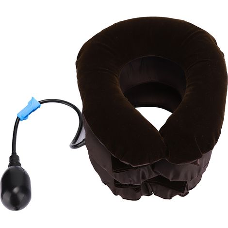 Coussin cervical gonflable 3 couches, dispositif de traction cervicale anti-douleur, soulagement des tensions du cou, couleur café (1/5)