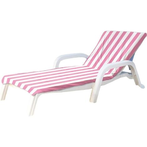 Serviette de plage pour chaise longue - Séchage rapide - Antidérapant - Avec poches - Pour camping, piscine, jardin - 80 x 160 cm - Rayures roses rouges (1/5)