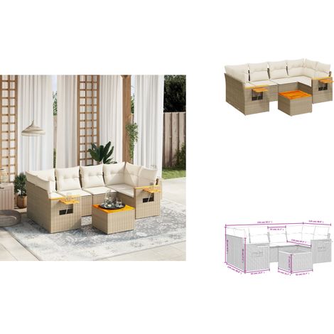 7-tlg. Garten-Sofagarnitur mit Kissen Beige Poly Rattan - Gartenmöbel - Esszimmergarnituren - Rattan Möbel - Outdoor Furniture - Lounge Set (1/3)