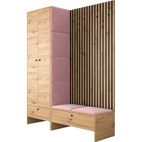 Meuble d'entrée Donio III, Chêne Artisan + Manila 09, 206x145x44cm, Tissu, Stratifié, À poser