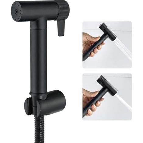 Kit Douchette WC Noir Toilette Laiton Complet avec Pulvérisateur Double Fonction, 1.2m Tuyau de Douche, Support - (1/5)
