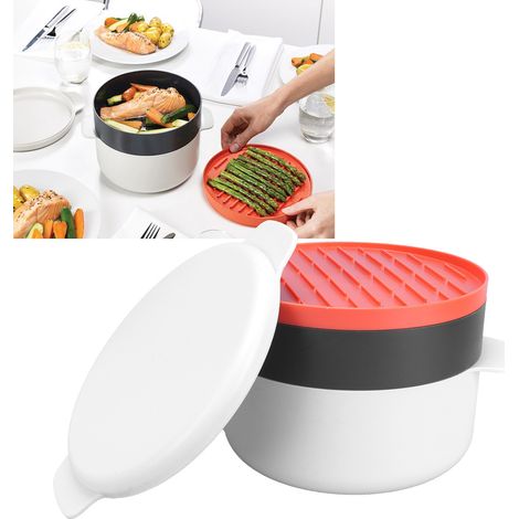Boîte à riz ronde multifonctionnelle pour four à micro-ondes, idéale pour la cuisson du riz et les repas à la maison. (1/5)