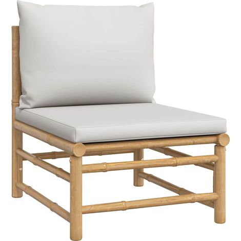 Canapé central de jardin Divan de jardin avec coussins gris clair bambou (1/5)