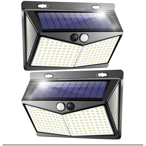 Lampes solaires d'extérieur à 208 LED avec détecteur de mouvement, ultra-lumineuses, angle de vision de 270°, étanches IP65, batterie 1500 mAh, pour cour, garage, jardin - Lot de 2 [Classe énergétique (1/5)