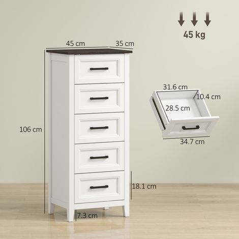 Une commode haute à cinq tiroirs, idéale pour les chambres et les salons. (1/5)