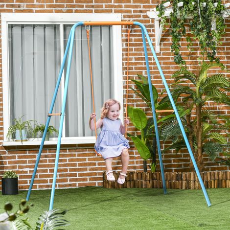 Balancoire pour enfants 3-8 ans de jardin en acier et PE avec siège et piquets, 163x145x181 cm (1/5)