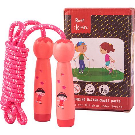 Corde à Sauter Enfant - Coton Doux Réglable avec Poignées en Bois - Pour Exercice Extérieur et Fitness - 1 Pièce (1/5)