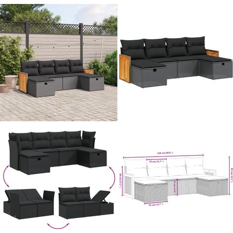 6-tlg. Garten-Sofagarnitur mit Kissen Schwarz Poly Rattan - Gartengestell - Gartenmöbelset - Gartenlounge - Rattanmöbel - Polyethylenmöbel - Home & Living (1/5)