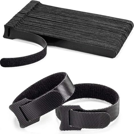 Lot de 100 attaches de câbles Velcro, réutilisables et faciles à couper pour fixer câbles (PC, électriques, etc.), noires. (1/5)