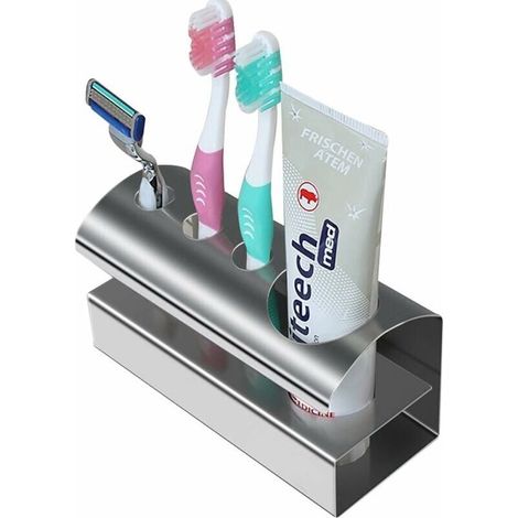 Praktischer Zahnbürstenhalter zur Wandmontage, langlebige Zahnpasta, Edelstahl 304, gebürstetes mattes Silber, ohne Bohren, selbstklebender Rasiererhalter, 3M-Kleber, für Toilette, Badezimmer, Küche (1/4)