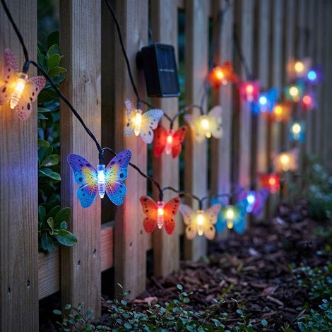 2x Ghirlanda luminosa a LED solare per esterni con farfalle colorate, 10 pezzi, L 445 cm (1/5)