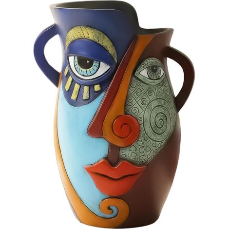 Blumentöpfe für Zimmerpflanzen, abstraktes Gesicht, handbemalt, Kunstharz, Ornament  Dekorative Blumentöpfe für Zuhause, Outdoor, Garten, Terrasse, Balkon, Bücherregale, Fensterbänke, Büros, Familie,  (1/5)