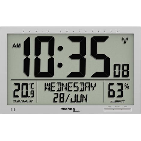 Horloge murale Techno Line WS 8013 radiopiloté(e) 369 mm x 229 mm x 24 mm argent grand écran C367461 (1/3)