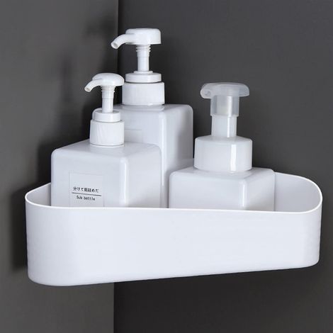 Étagère Coin Douche, Adhésive, Panier Plastique, Salle Bain Cuisine, Blanc Lot 2, pour Maison et Jardin (1/5)